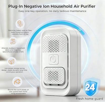 Plug In Air Ionizer - Anion Air Purifier for Home Bedroom Office, Small Mini Quiet, Portable Air Freshener for Odor, Dust, Pets Smell, White