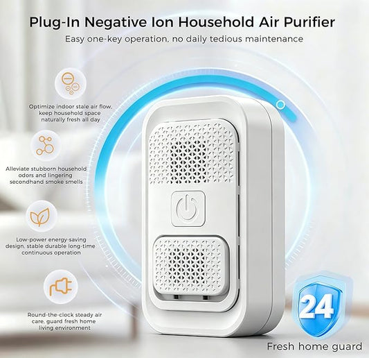 Plug In Air Ionizer - Anion Air Purifier for Home Bedroom Office, Small Mini Quiet, Portable Air Freshener for Odor, Dust, Pets Smell, White