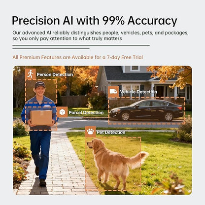 2K Window Camera, 2.4G WiFi, Window Security Camera for Home, Full Color Night Vision, AI Person/Vehicle/Pet Detection, 911 Emergency, US Based Cloud, 24/7 Recording, Easy & Quick Install