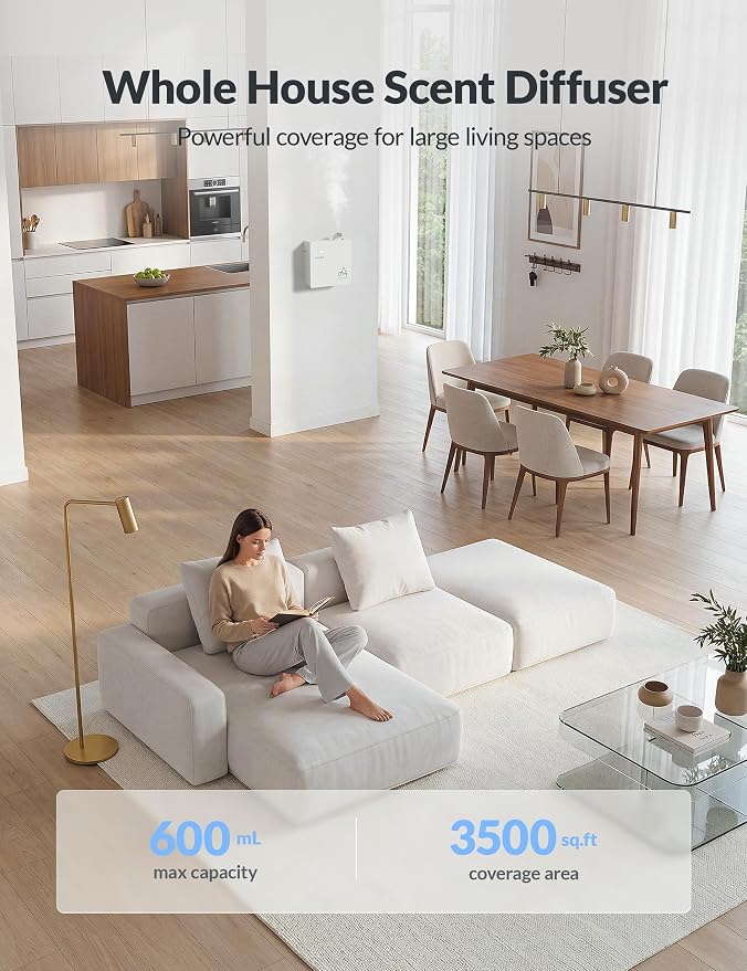 2026 Upgraded 3500 Sq.Ft HVAC Scent Diffuser for Home | Smart Whole House Waterless Diffuser with App & Remote Control, Hotel Collection Diffuser, Cold Air Tech, 600mL, White