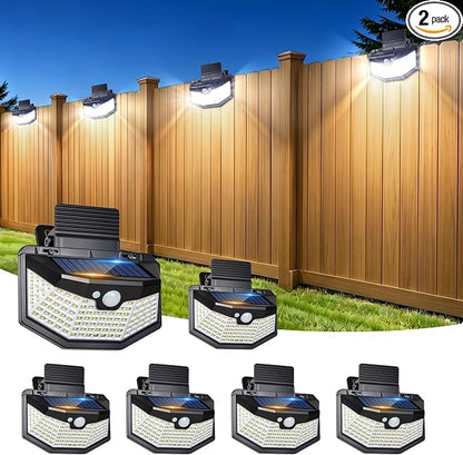 800LM Clip On Solar Lights Outdoor, 270° Wide Angle Motion Sensor Outdoor Lights with 115 LEDs & 3 Modes, IP65 Waterproof Solar Fence Lights Outdoor for Deck, Gutter, Patio, Backyard, Railing 6Pack