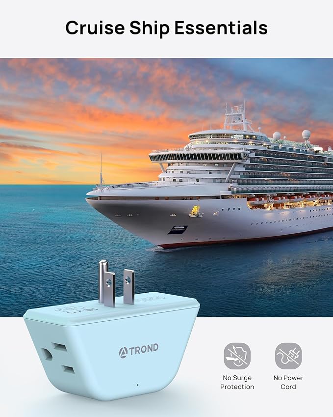 TROND Outlet Extender, No Blocking with 3 Way Angled, Mint Green | 3-Prong Grounded Wall Outlet Adapter, Cruise Essentials, Compact and Practical Plug Expander for Home Travel Essentials