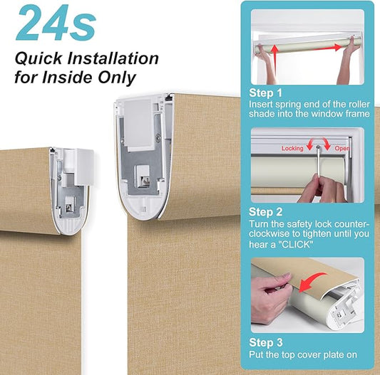 BERISSA Smart Motorized Blinds with Remote,No Drill Automatic Roller Blinds for Indoor Windows,Blackout Linen Fabric,Electric Shades for Windows Home Office,Linen Beige,Custom Size