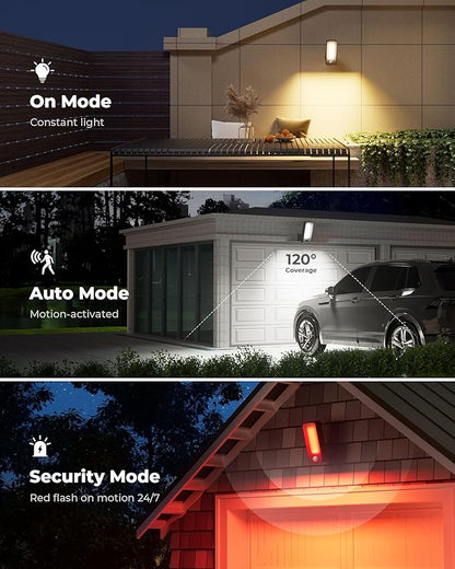 2 Pack Motion Sensor Outdoor Lights, 10000mAh Rechargeable Battery Operated Outdoor Lights with Remote, 3 Modes with Red Alert, Dimmable & 3CCT, Outdoor Security Lights for Porch, Backyard, Garage