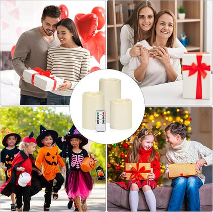 Flameless Candles 4" 5" 6" Outdoor Indoor Pillars Battery Operated Flickering Candles Include 10-Key Remote Timer 400+ Hours by 2 AA Batteries (Ivory Candle - Warm light, 3"D x 4"|5"|6" H - 12 Pack)