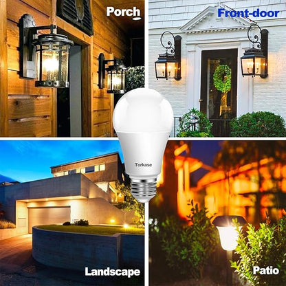 Torkase Outdoor Dusk to Dawn Light Bulbs, 13W(100W Equivalent), E26 3000K, Built-in Photocell Detector, Automatic On/Off, Smart Sensor LED Lighting Bulb for Porch Hallway Garage Boundary-6 Pack