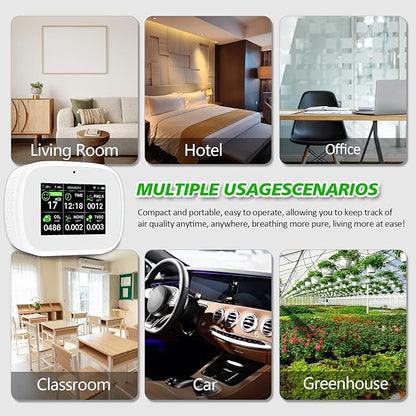 18-in-1 Smart Air Quality Monitor - Indoor WiFi Air Quality Detector with Dual Chip, Real-Time for AQI, CO2, PM2.5, PM1.0, PM10, TVOC, HCHO, Time, Temperature & Humidity with APP (White-Black)