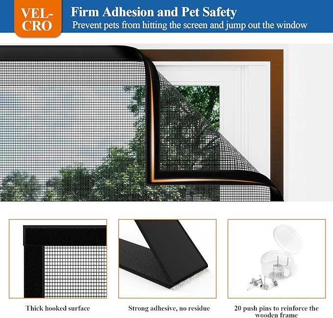 Customizable Pet Proof Window Screen Replacement Black, Best Vinyl Coated Polyester Dog Cat Resistant Heavy Duty, Mesh Net Netting Curtain Wire Good Repair for Patio/Porch/Sliding/DIY/Big Pets Owners