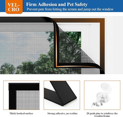 Customizable Pet Proof Window Screen Replacement Black, Best Vinyl Coated Polyester Dog Cat Resistant Heavy Duty, Mesh Net Netting Curtain Wire Good Repair for Patio/Porch/Sliding/DIY/Big Pets Owners