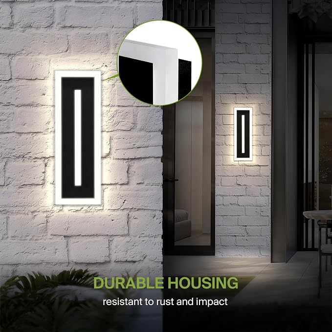 ASD LED 18" Long Wall Mount Light Fixture, Outdoor & Indoor Linear Sconce | 3CCT, Dimmable, Waterproof, Anti-Rust, ETL Listed | 18W 1180LM 3000-5000K 100-277V | Exterior Porch Lighting | Black, 2 Pack