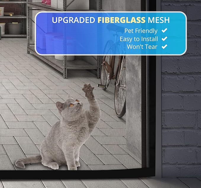 Garage Door Screen For 1 Car 10x8FT, Magnetic Screen Garage with Retractable Fiberglass Mesh and Heavy Duty Weighted Bottom, Easy Assembly & Pass, Hands Free Screen Door w/ 40 Magnets for Garage/Patio