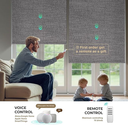 HeyBlinds Motorized Blinds with Remote, 100% Blackout Smart Blinds, Automatic Shades for Windows Compatible with Alexa Google and Homekit, Custom Size(Grace-Stormy Gray BO)
