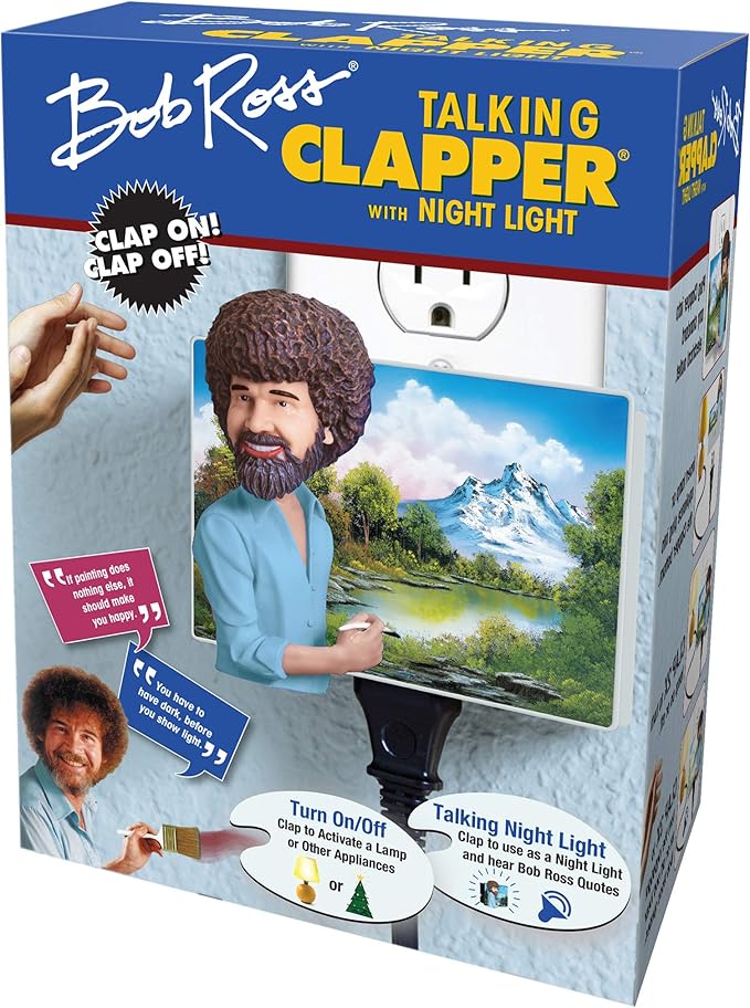 Clapper Bob Ross Talking Night Light, Wireless Sound Activated On/Off Light Switch, Clap Detection, Perfect for Kitchen/Bedroom/TV/Appliances, 120 V Wall Plug, Smart Home