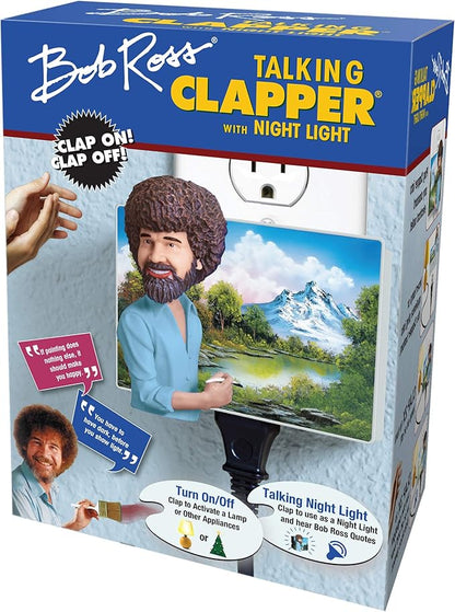 Clapper Bob Ross Talking Night Light, Wireless Sound Activated On/Off Light Switch, Clap Detection, Perfect for Kitchen/Bedroom/TV/Appliances, 120 V Wall Plug, Smart Home