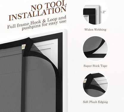 Yotache Reversible Left/Right Opening Magnetic Screen Door Fits Door Size 32"x80", Screen Size 34"x81", Removable Upgraded Polyester Screen Mesh with Strong Magnets for Front/Back Patio Door, Black