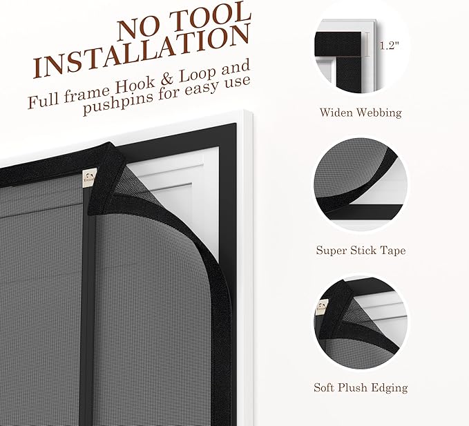 Yotache Reversible Side Opening Magnetic Screen Door Fits Door Size 48 x 82, Reinforced Sewing Mesh for Balcony, French, Sliding Door, Actual Screen Size 50" x 83", Black