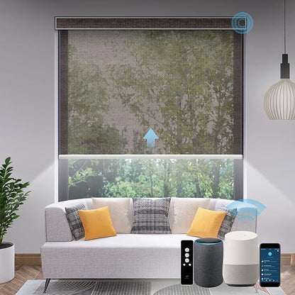 SmartWings Motorized Light Filtering Shades, Work with Matter Apple Homekit Z-Wave Alexa Google, 50% Blackout Transparent Smart Window Roller Shades with Remote Control Custom up 110"W X 138"H, Cocoa