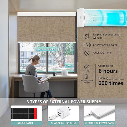 Aprilsmart Motorized Blinds with Remote,Compatible with Apple HomeKit Alexa Google Home- Voice and app Control,Motorized Roller Shades 100% Blackout Custom Size(Vigor Wheat-09)