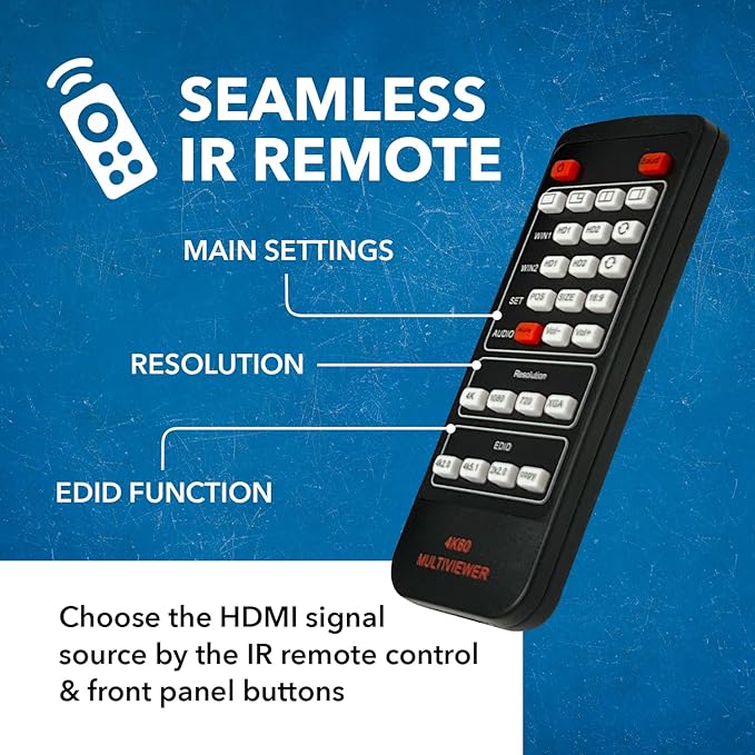 OREI 4K HDMI Multi Viewer 2 in 1 Out Switcher 2 Ports Seamless IR Remote Support 4K @ 60Hz 1080P for PS4/PC/DVD/Security Camera HDMI Switch Optical Audio L/R Output - (UHD-201MV)