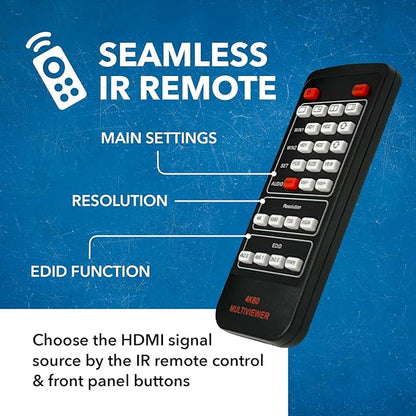 OREI 4K HDMI Multi Viewer 2 in 1 Out Switcher 2 Ports Seamless IR Remote Support 4K @ 60Hz 1080P for PS4/PC/DVD/Security Camera HDMI Switch Optical Audio L/R Output - (UHD-201MV)