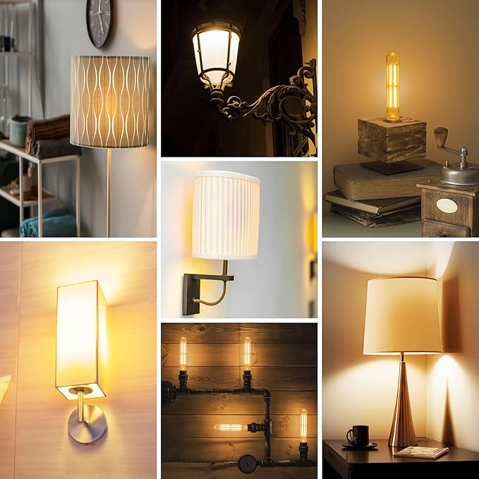 8.9IN LED Light Bulbs E26 Base, 6W 800LM 2700K Soft White T10 T9 Vintage Edison Bulbs Dimmable, AC 120V Equal 80 Watt Clear Glass Long Tubular Filament Bulb, UL Certified - 4Pack