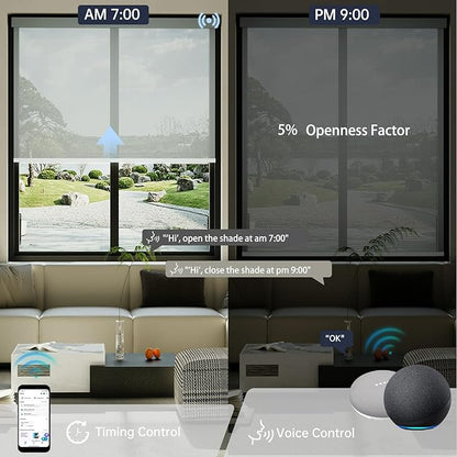 Motorized Solar Shades, Light Filtering Smart Blinds for Windows Automatic Blinds Compatible with Alexa, Falme Resistant Roller Shades Customized for Office Living Room (5% Openness Grey)