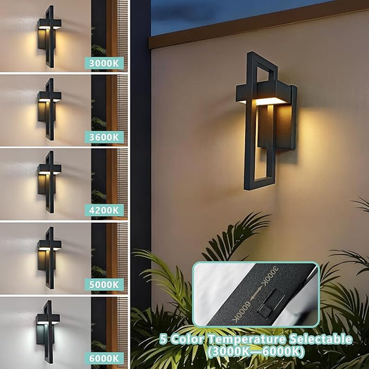 Outdoor Wall Lantern 2 Packs, Dimmable Wall Lights Fixture with 5 Color Temperatures, Integrated LED Wall Sconce Lighting, Matte Black Waterproof Porch Lighting for House Garage Doorway