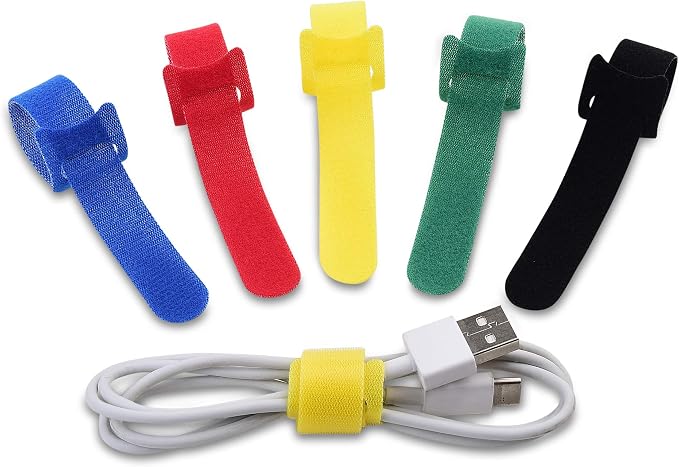 Cable Ties Reusable - 6 Inches Multi-Colour Adjustable Cord Straps Cord Ties for Cable Management Organizer, Multi-Purpose Reusable Hook and Loop for Home, Office and Garage (50)