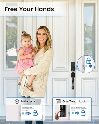 Smart Deadbolt Lock Set, Fingerprint 5-in-1 Keyless Entry Door Lock with Handle, Touchscreen Keypad, APP Control, Auto Lock, Easy Install for Front Door