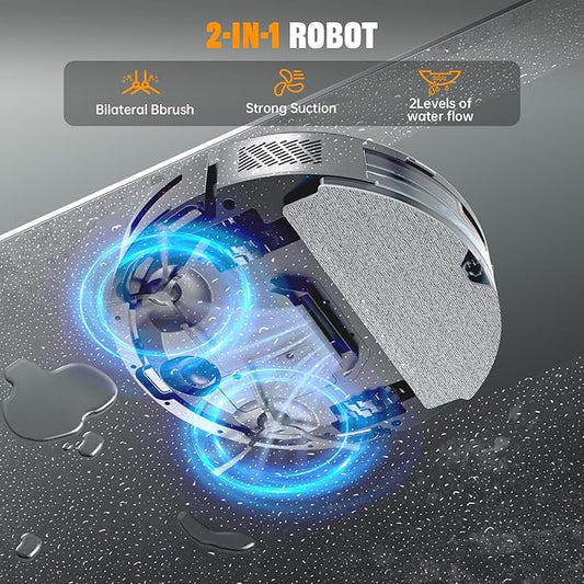 Robot Vacuum and Mop Combo, 6500Pa Strong Suction, 2 in 1 Robotic Vacuum with Gyro Inertial Navigation, 200 Min Runtime, App/Wi-Fi/Voice Control, Slim, for Pet Hair, Hard Floor, Carpet