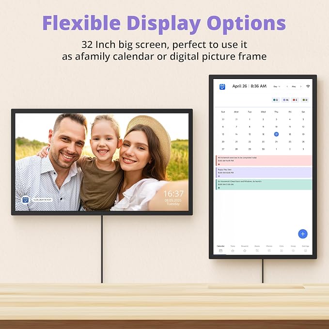 Digital Wall Calendar 32 Inch Touch Screen, Electronic Smart Calendar Chore Chart for Family Schedule/Monthly/Weekly Planner and Kids Rewards, Large 1080P Interactive Touchscreen Display