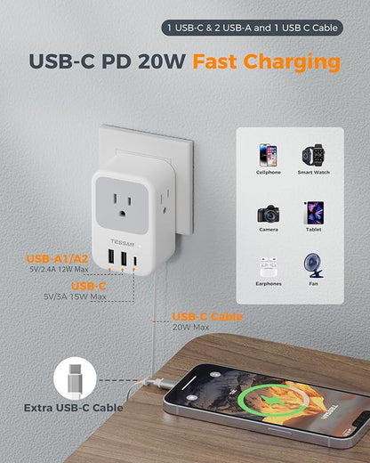 TESSAN European Travel Plug Adapter, 2 Pack