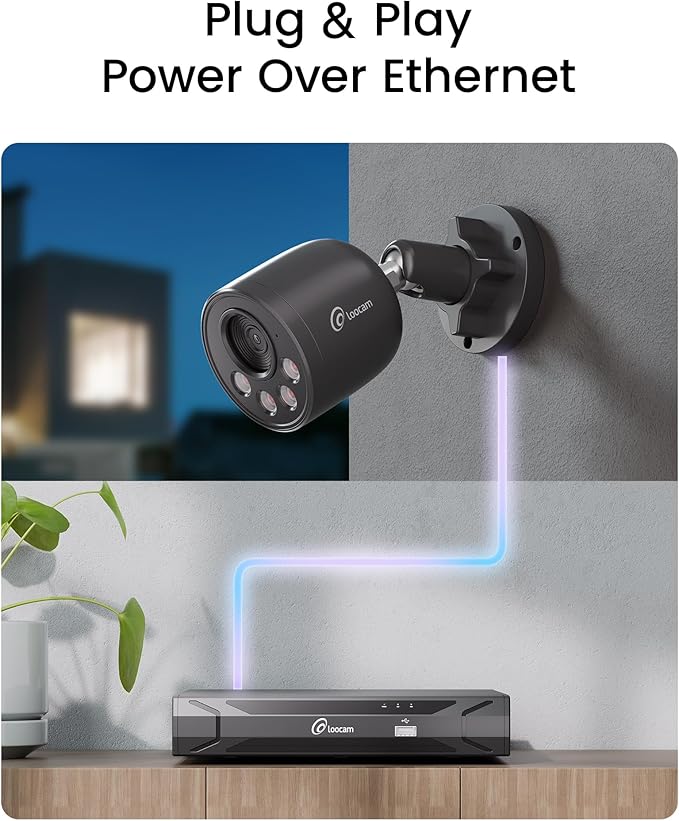Loocam Wired Security Camera System 8MP 8CH NVR 2TB HDD, 4pcs 4K PoE Camera System AI Human Vehicle Detection, Outdoor Indoor Home Security Camera System 24/7 Recording, Remote Access, Plug&Play