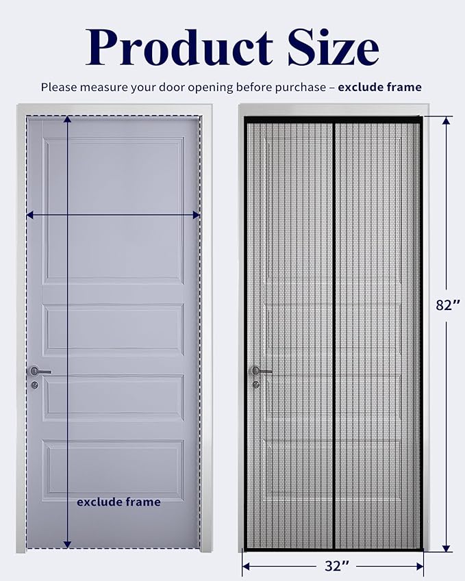 Kitsure Magnetic Screen Door - 32.0 x 82.0 in Retractable Screen Door Mesh for Front Door or Sliding Door, Pet & Kid Friendly, Hands-Free Closure Keeps Bugs Out & Lets Breeze in, Stripe Black