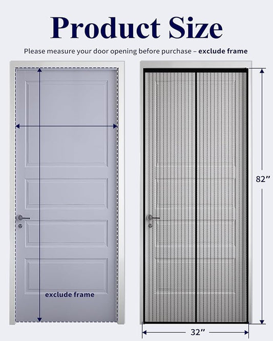 Kitsure Magnetic Screen Door - 32.0 x 82.0 in Retractable Screen Door Mesh for Front Door or Sliding Door, Pet & Kid Friendly, Hands-Free Closure Keeps Bugs Out & Lets Breeze in, Stripe Black