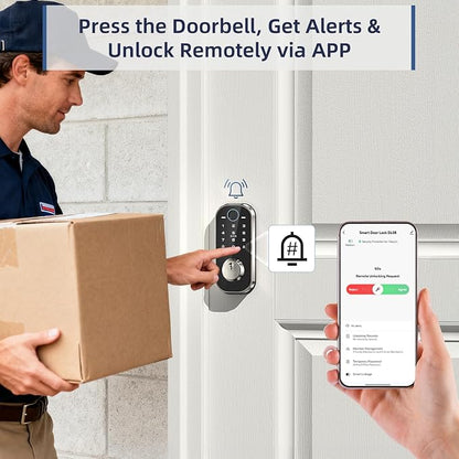 Ulecoce DL08 Fingerprint Smart deadbolt with with App Control, Satin Nickel | 5‑in‑1 Smart Deadbolt with Remote Control, Auto‑Lock, Touchscreen Keypad, 5 Keys & 2 Fobs, USB‑C Port, ANSI Grade 3 Security