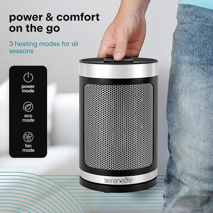 SereneLife Smart Space Heater – 1500W Indoor Electric Heater with Thermostat, Remote Control, 12-Hour Timer, Wi-Fi Enabled PTC Ceramic Heating for Home and Office, Black (5.9" x 5.9" x 9.5")