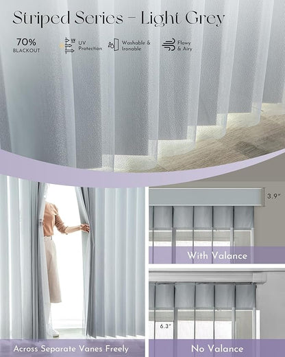 Graywind Motorized Sheer Vertical Blinds Compatible with Alexa Google Smart Sheer Curtain Drapery Privacy Light Filtering Remote Control Vertical Shades, Custom Width Up to 157", Light Grey
