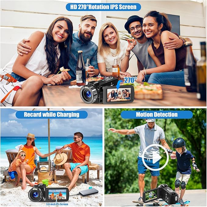 4K Camcorder Video Camera, 80MP HD Vlogging Camera for YouTube with IR Night Vision, 18X Digital Zoom, 3.0" IPS Screen, SD Card, 2 Batteries