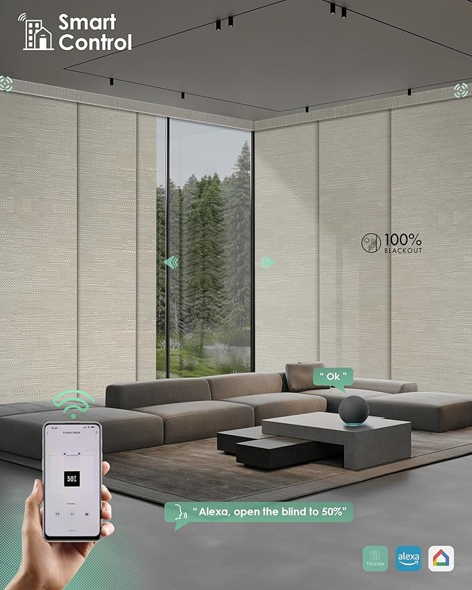 Yoolax Custom XL Smart Sliding Door Blinds, Motorized Sliding Panel Blinds Compatible with Alexa, Blackout Vertical Blinds for Glass Doors, Patio Doors, Closet Doors, Jacquard Coffee