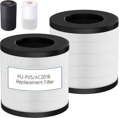 PU-P05/AC201B Replacement Filter Compatible with FULMINARE PU-P05 and Purivortex AC201B Air Purifiers, H13 True HEPA Air Filter for Home Pets Dander Dust Smoke Pollen 2pack