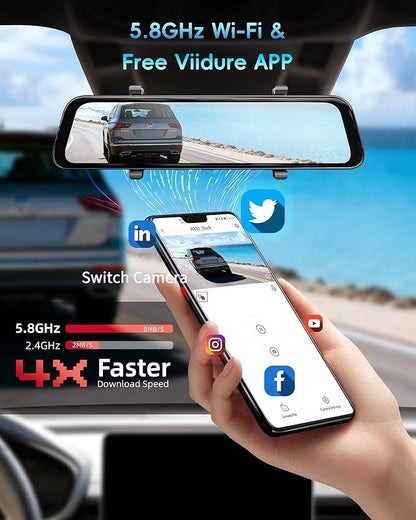 2026 12'' 4K Rear View Mirror Camera with STARVIS 2 Sensor,4K+2.5K Front and Rear Mirror Dash Cam+1080P Inside Car Camera for Baby,WiFi,GPS,APP,Free 128G SD Card,Dash Camera for Cars Safety
