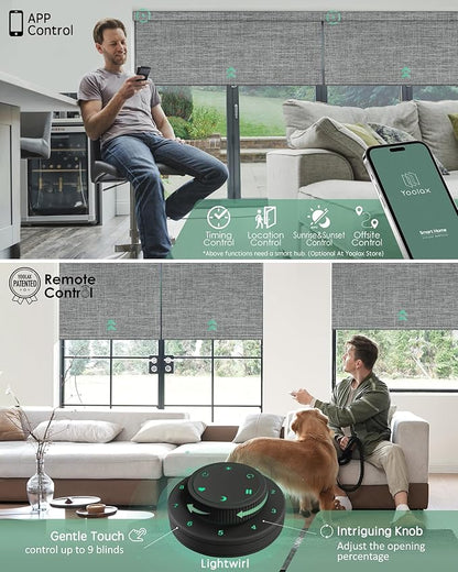 Yoolax Motorized Blinds with Remote, 100% Blackout Smart Blinds Work with Alexa, Google, Apple Homekit, Motorized Shades for Bedroom, Custom Electric Shades Voice Control (Fabric Smoky Gray)