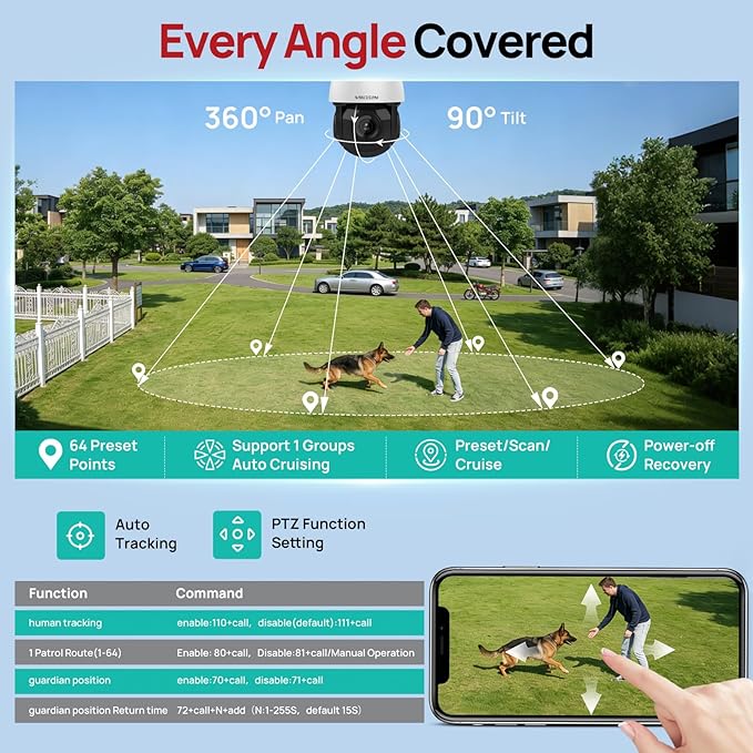 VIKYLIN 4K PoE PTZ Camera for Outdoor Security, 25X Zoom PoE Surveillance Camera System, Human Vehicle Detection, Two-Way Audio, IR Night Vision 328ft, Smart Tracking, 24/7 Recording
