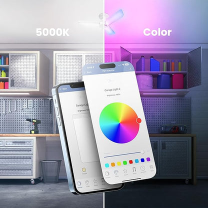 Feit Electric Smart LED Garage Light, 4000 Lumens RGBW Color Changing Deformable Panels, 2.4GHz WiFi App Control, Works with Alexa & Google, E26 Screw-in Ceiling Light for Garage ADJ4000/RGBW/LED/AG