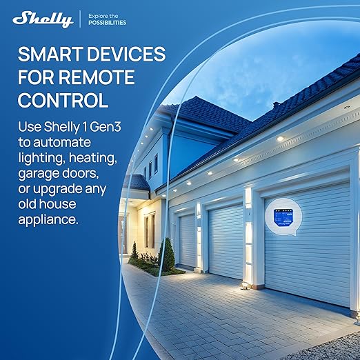 Shelly 1 Gen3, WiFi & Matter Smart Relay Switch with Dry Contacts, 1-Channel 16A, Alexa, Home Assistant, SmartThings & Google Home Compatible, DIY Smart Automation, Garage Door Opener, No hub required