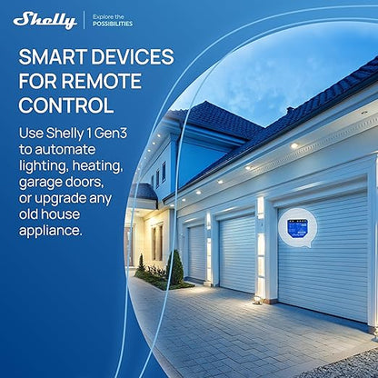 Shelly 1 Gen3, WiFi & Matter Smart Relay Switch with Dry Contacts, 1-Channel 16A, Alexa, Home Assistant, SmartThings & Google Home Compatible, DIY Smart Automation, Garage Door Opener, No hub required