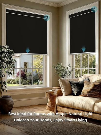 SmartWings Motorized Smart Blinds with Remote, Custom Automatic 100% Blackout Roller Shade Compatible with Alexa/Homekit/Google, Electric Smart Blinds for Indoor Windows, Vinyl Black