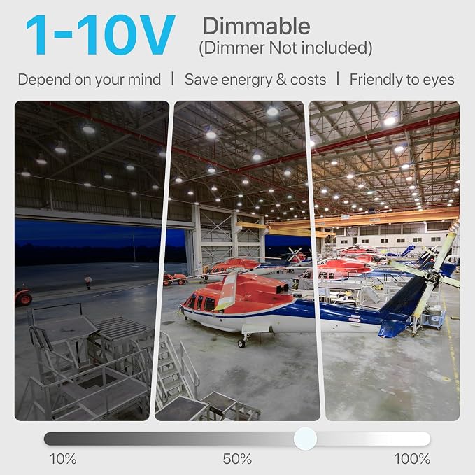 HYPERLITE UFO LED High Bay Light: 200W 29,000LM (145LM/W) 1-10V Dimmable, UL Listed 4000K High Bay LED Light for Shop Gym Stadium Exhibition Hall, Alternative to 850W MH/HPS, 5-Year Warranty