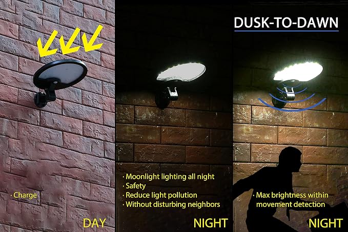 eLEDing Solar Lights Outdoor Super Bright 56 LED Solar Powered Motion Sensor Security Wall Lights with IP65 Waterproof & Rotatable Angle 0-80 Degree for Garage, Patio, Garden, Driveway, Yard
